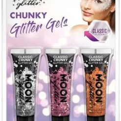 Moon Creations Chunky Glitter Gels Zilver Roze Oranjerood