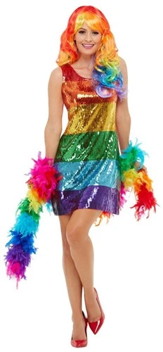 Smiffy's Regenboog Dames Glitterjurk 3 Smiffy's Regenboog Dames Glitterjurk - Afbeelding 2